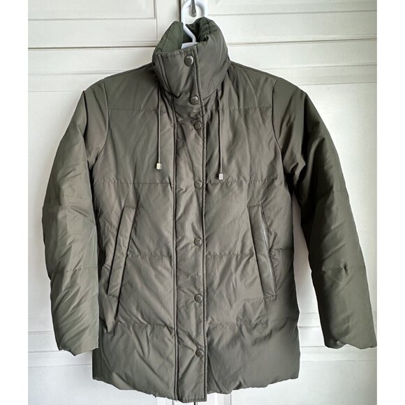 Banana Republic Puffer Coat Womens XS‎ Extra Small Olive Green Down Fill - Picture 1 of 12